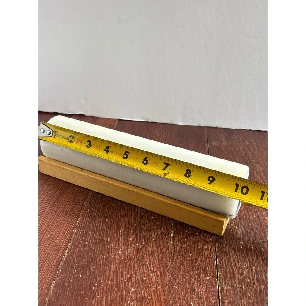 VTG Gourmet Kitchen White Marble Baking Rolling Pin Wooden Handles Cradle Stand